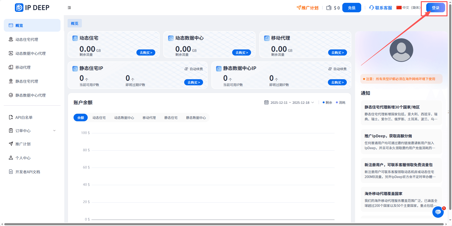 登录IPDEEP用户端后台