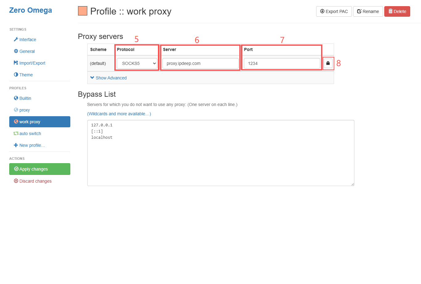 SwitchyOmega Proxy-Einstellungen